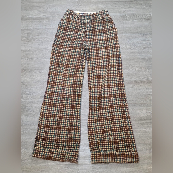 Pants - Vintage 60's-70's Bell Bottom Corduroy Pants High Waist 28 X 32 Plaid